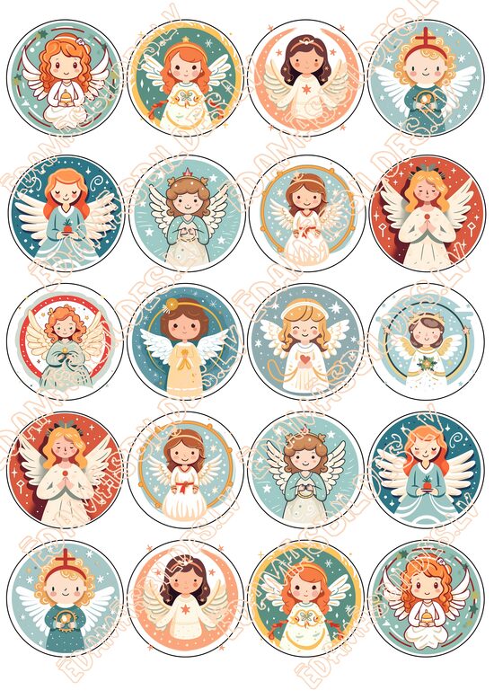 Cukura papīrs ar apdruku "Ziemassvētku eņģelis ", aplīši 5 cm